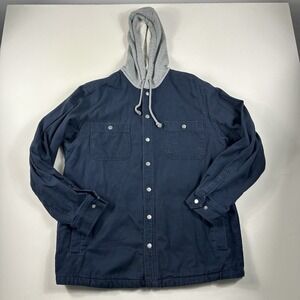 Duluth Trading Men Large Canvas Fire Hose Flannel Lined Hooded Lumber Jacket‎